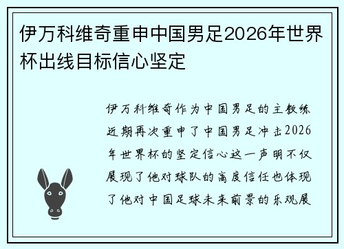 伊万科维奇重申中国男足2026年世界杯出线目标信心坚定
